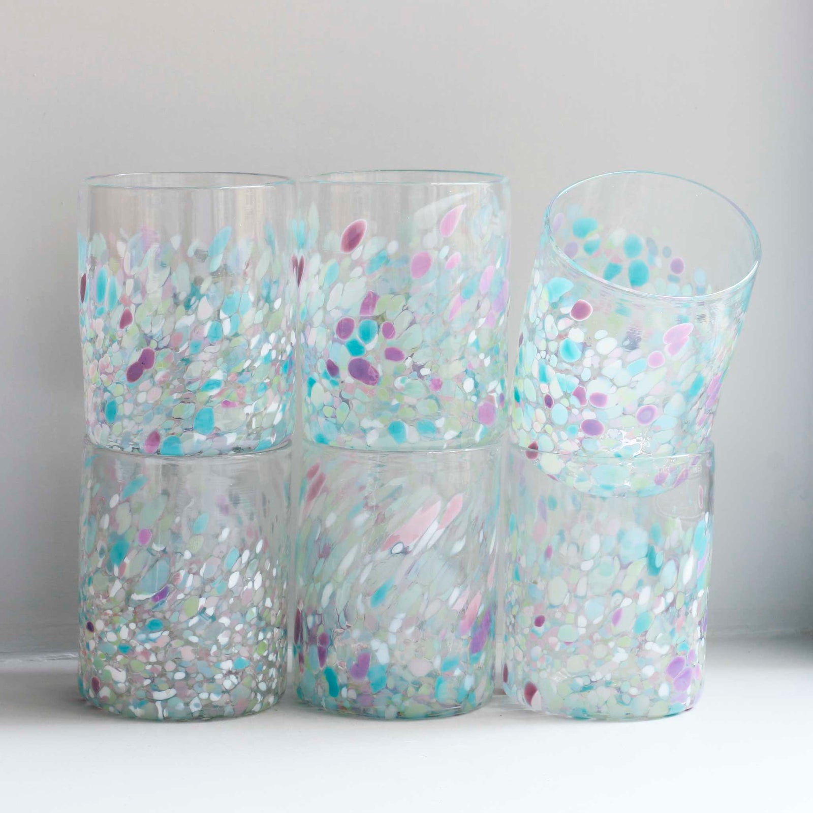 Home Studio Baja Confetti 2024 Hand Blown Glass Bubble Stemware Glasses Set Of 4