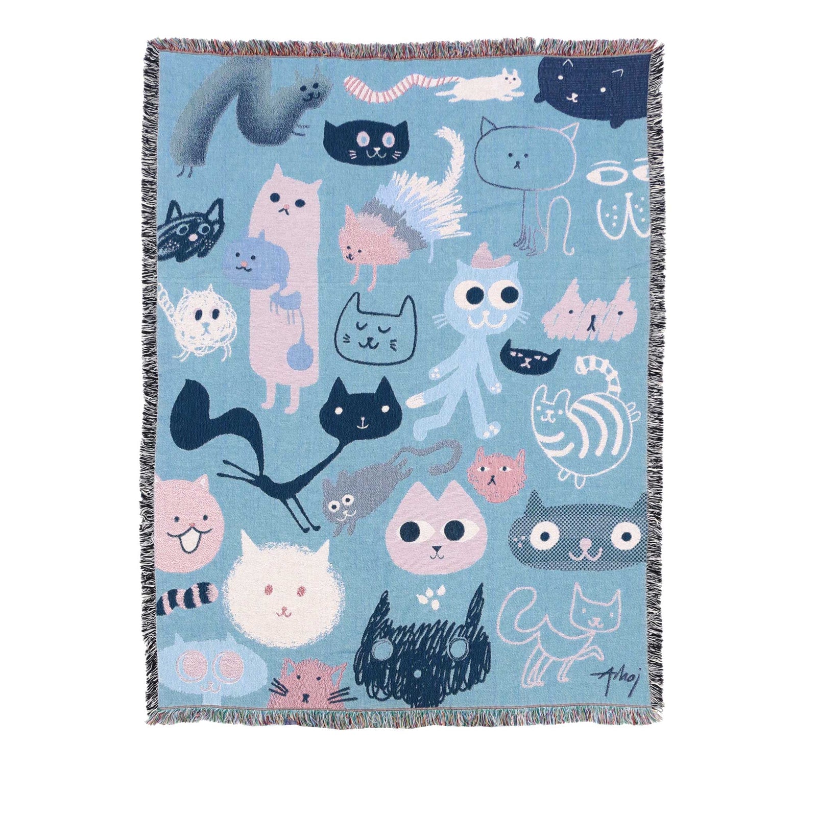 Houses Throw Blanket - Toile Town Houses by emma_heeson_design - Cats Windows Toile Neighborhood Blue Throw authentic Blanket with Spoonflower Fabric